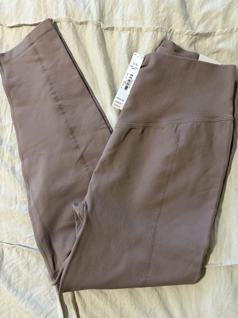 VS Pink - High-Waist Ribbed Seamless Classic Leggings - Taupe